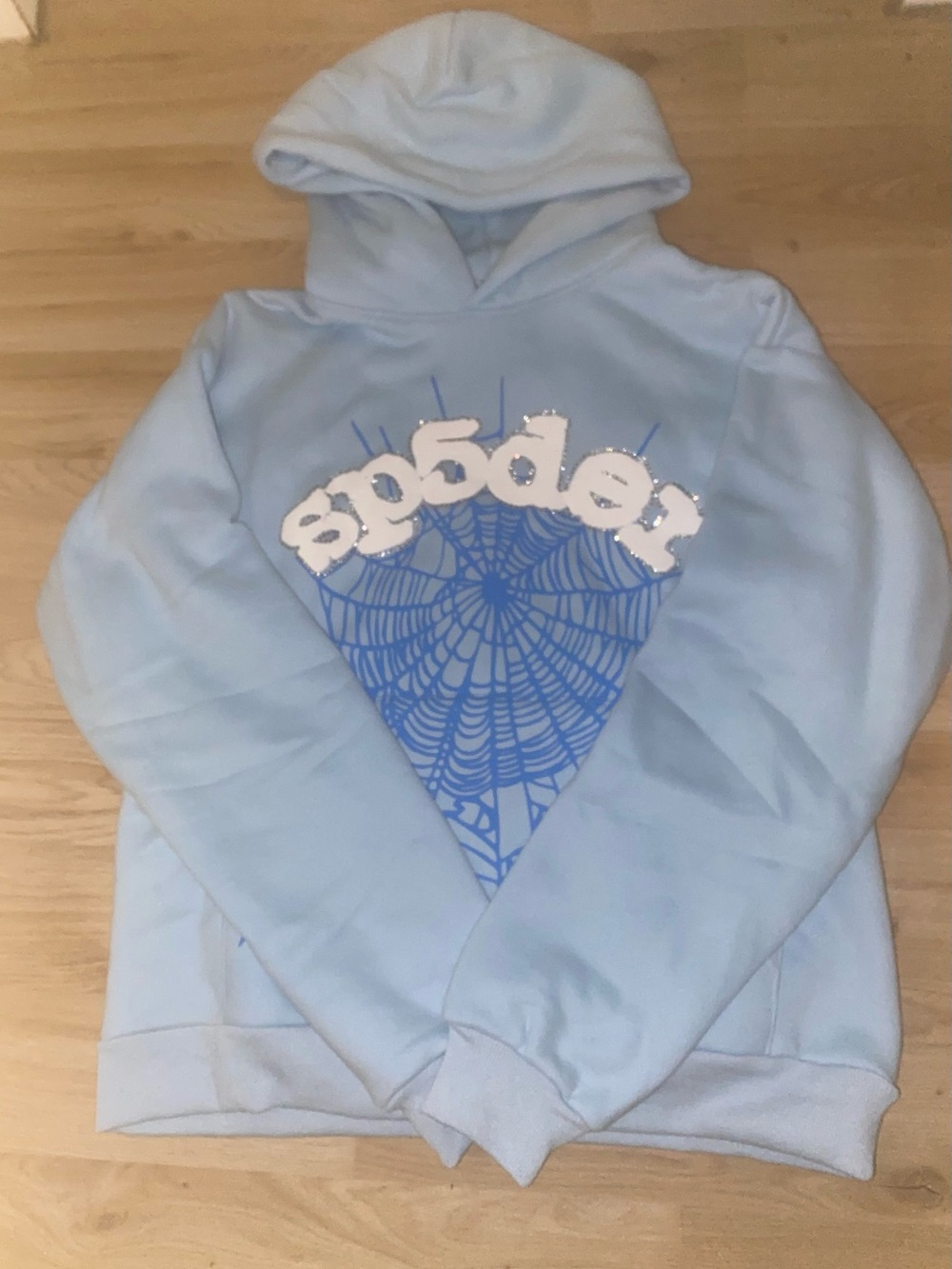 Kids Light Blue Hoodie with Spider Web Graphic